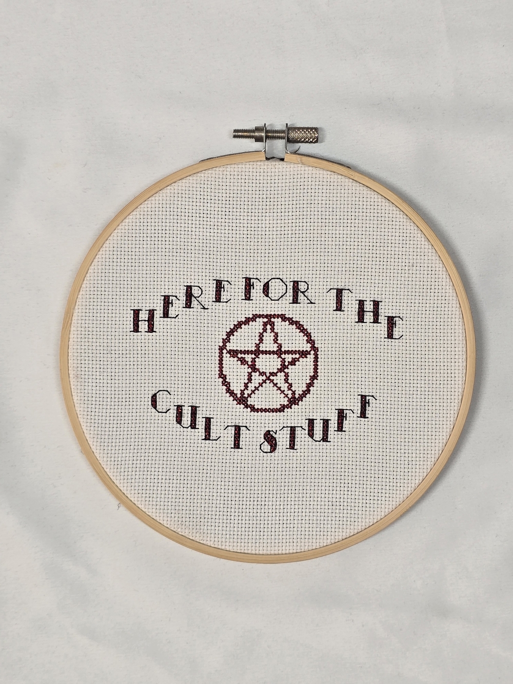 Here for the Cult Stuff Gothic Pentagram Cross Stitch Hoop Art